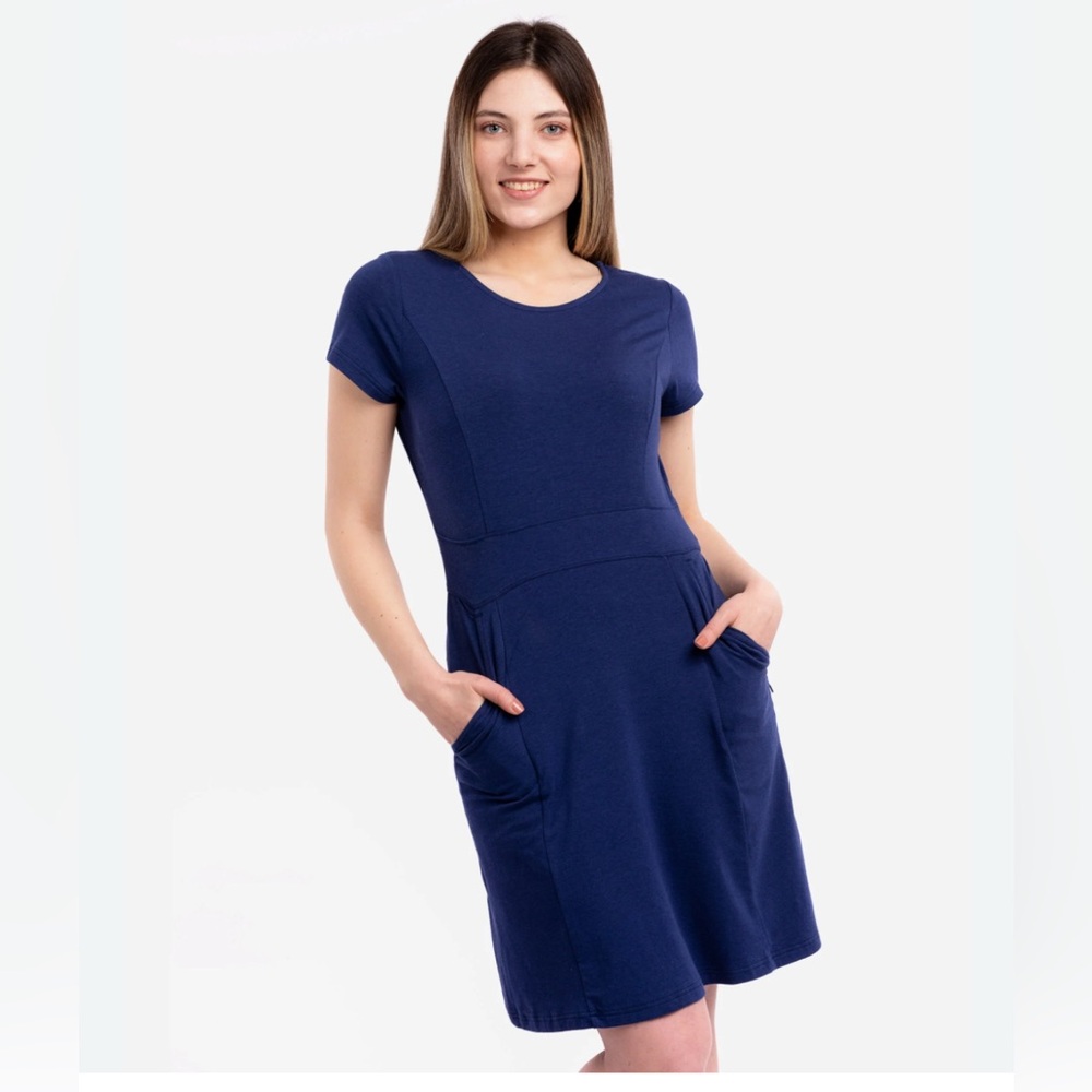 Scottevest Navy Blue Short Sleeve Pocket Dress